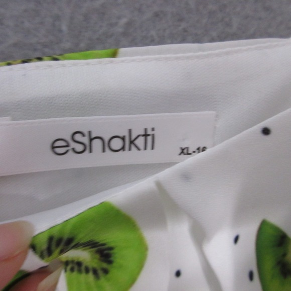 Eshakti Dress‎ XL Kiwi Prink Empire Waist Pleat Crepe Flowy Pockets Novelty Boho - Picture 5 of 14